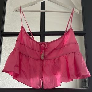 Free People Pink Front Tie Top